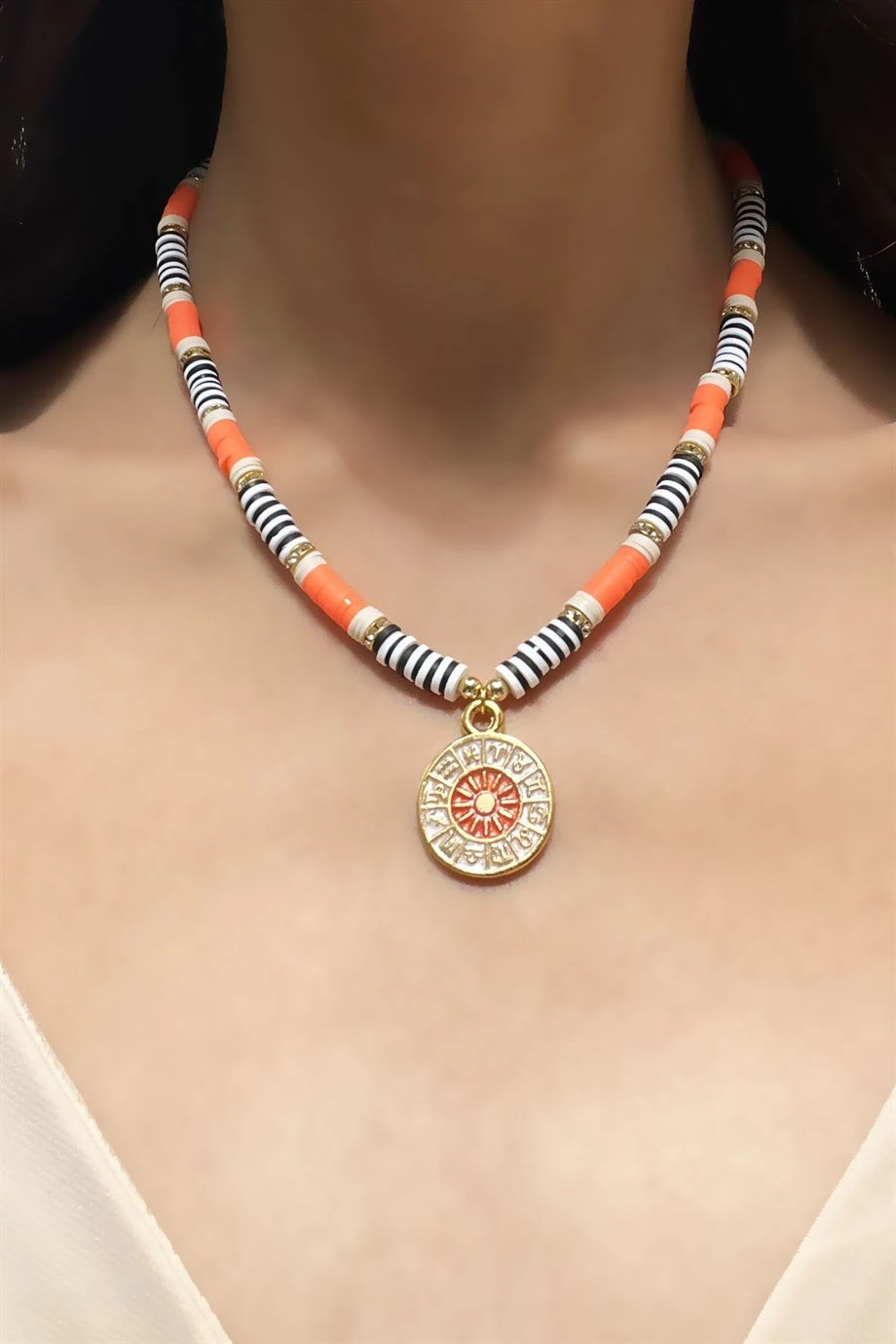 Burç Madalyon Uçlu Fimo Kolye