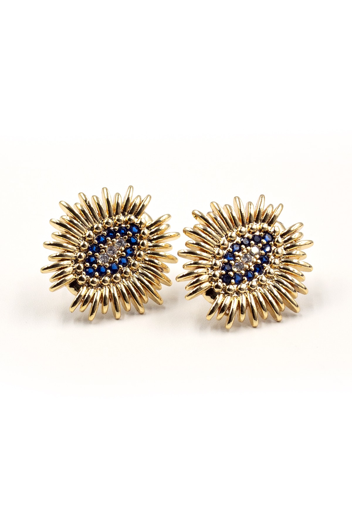 Gold Nazar Göz Küpe - Zirkon Taşlı Minimal Zarif Model