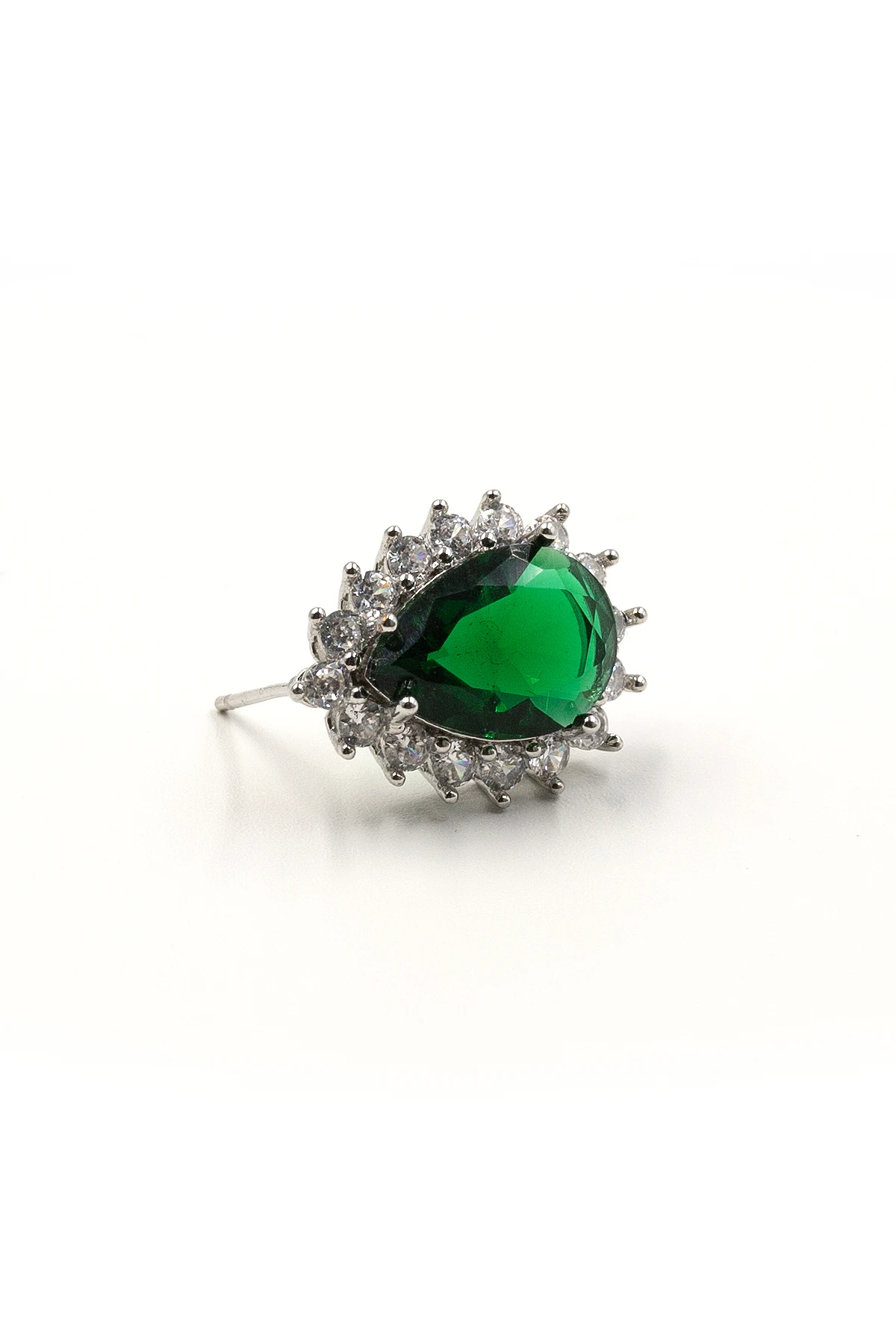 Yeşil Zirkon Taşlı Damla Model Abiye Küpe - Parlak Gümüş Renkli Şık Küpe