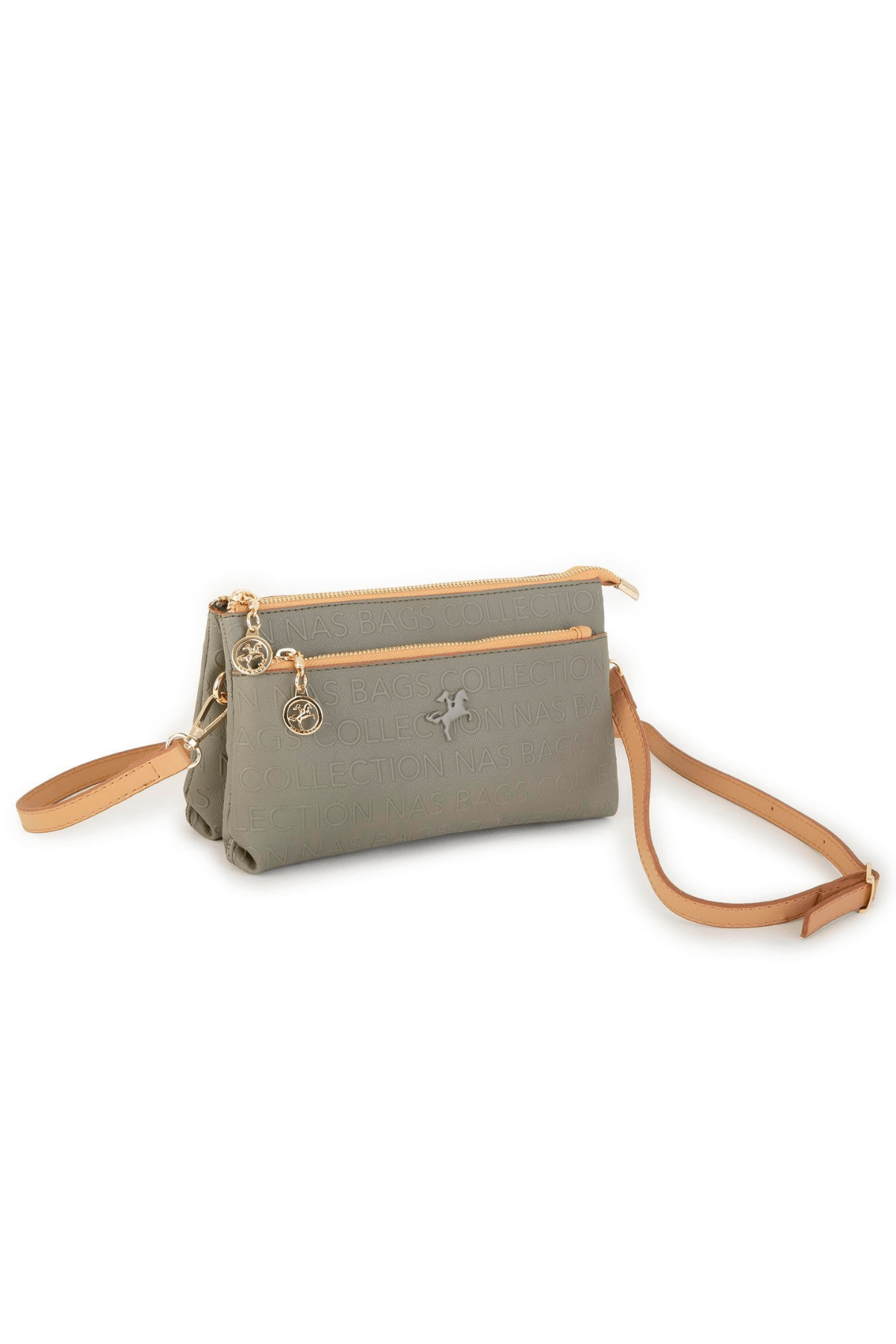Nas Bag Kadın Çapraz ve Clutch Çanta - Yeşil Camel Gofraj