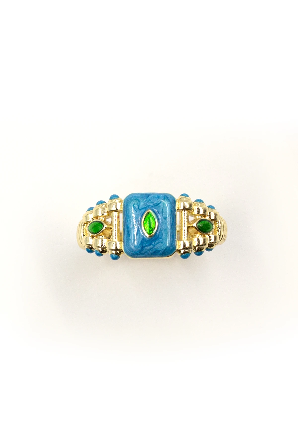 Mavi Mineli Renkli Gold Yüzük | Ayarlanabilir, Şık ve Anti Alerjik Tasarım