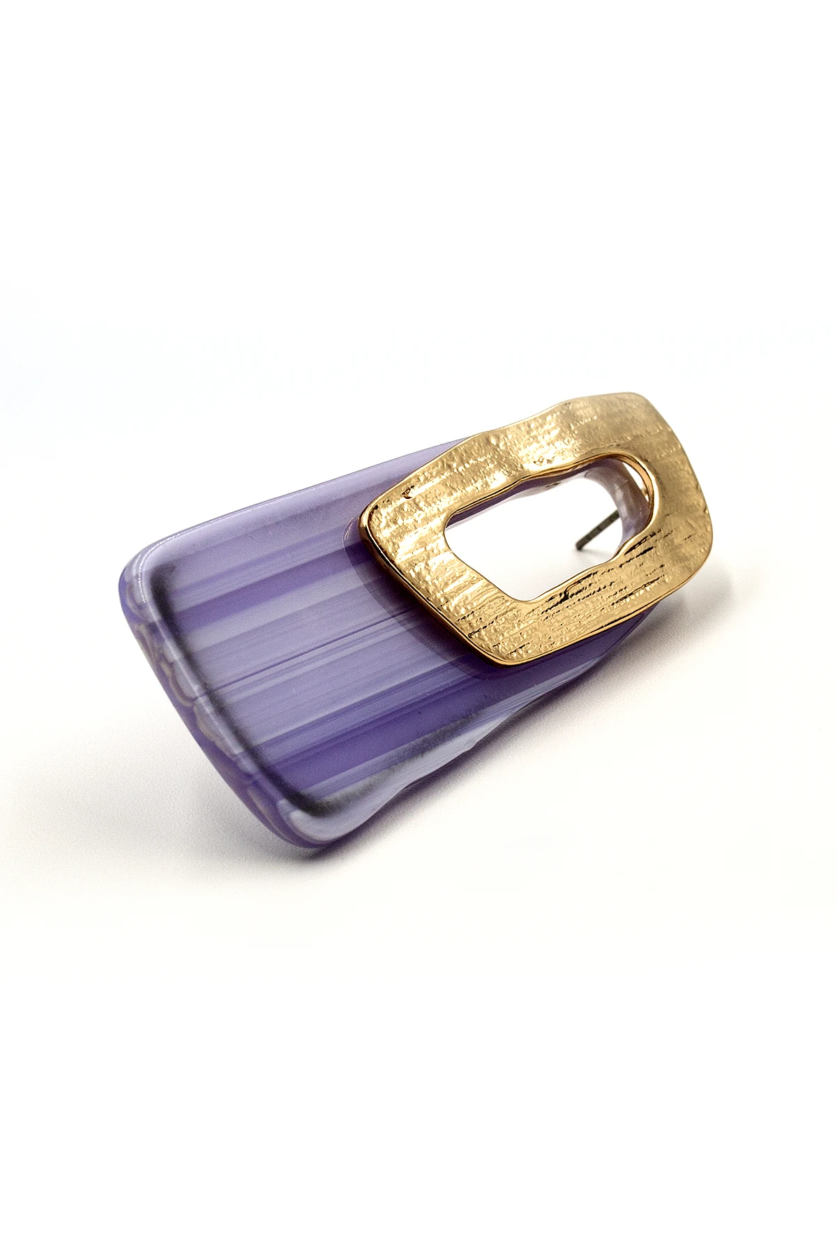 Lila Geometrik Form Gold Küpe - Modern Zarif Tasarım