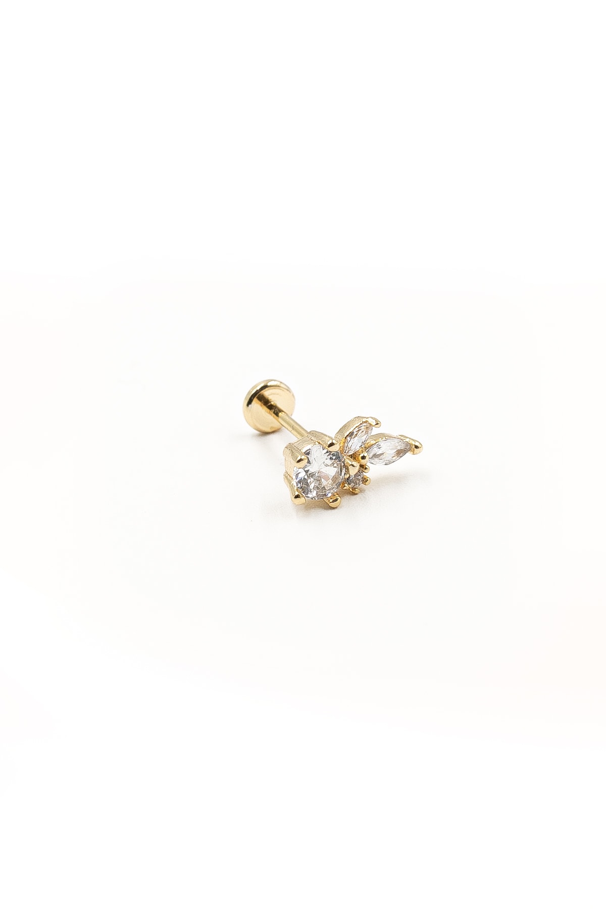 Çiçek Model Zirkon Taşlı Tragus Piercing – Gold | Anti Alerjik, Kararma Yapmaz, Düz Kapama