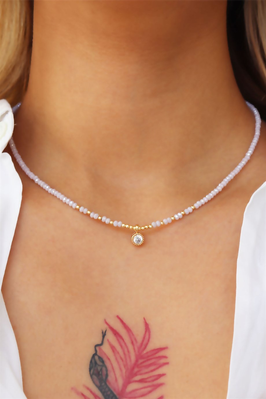 White Crystal Stone Necklace