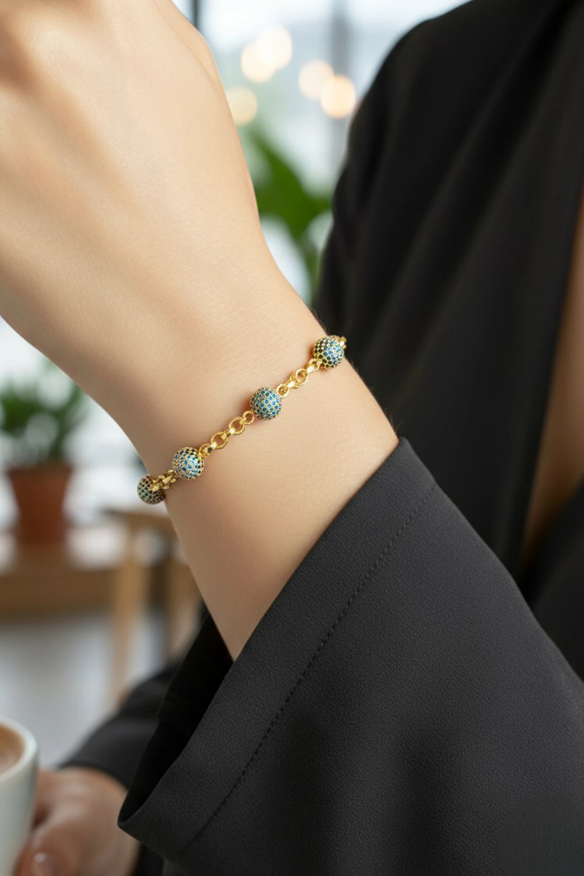 Zirkon Taşlı Nazar Boncuğu Zincir Model Xuping Kararmaz Gold Kadın Bileklik