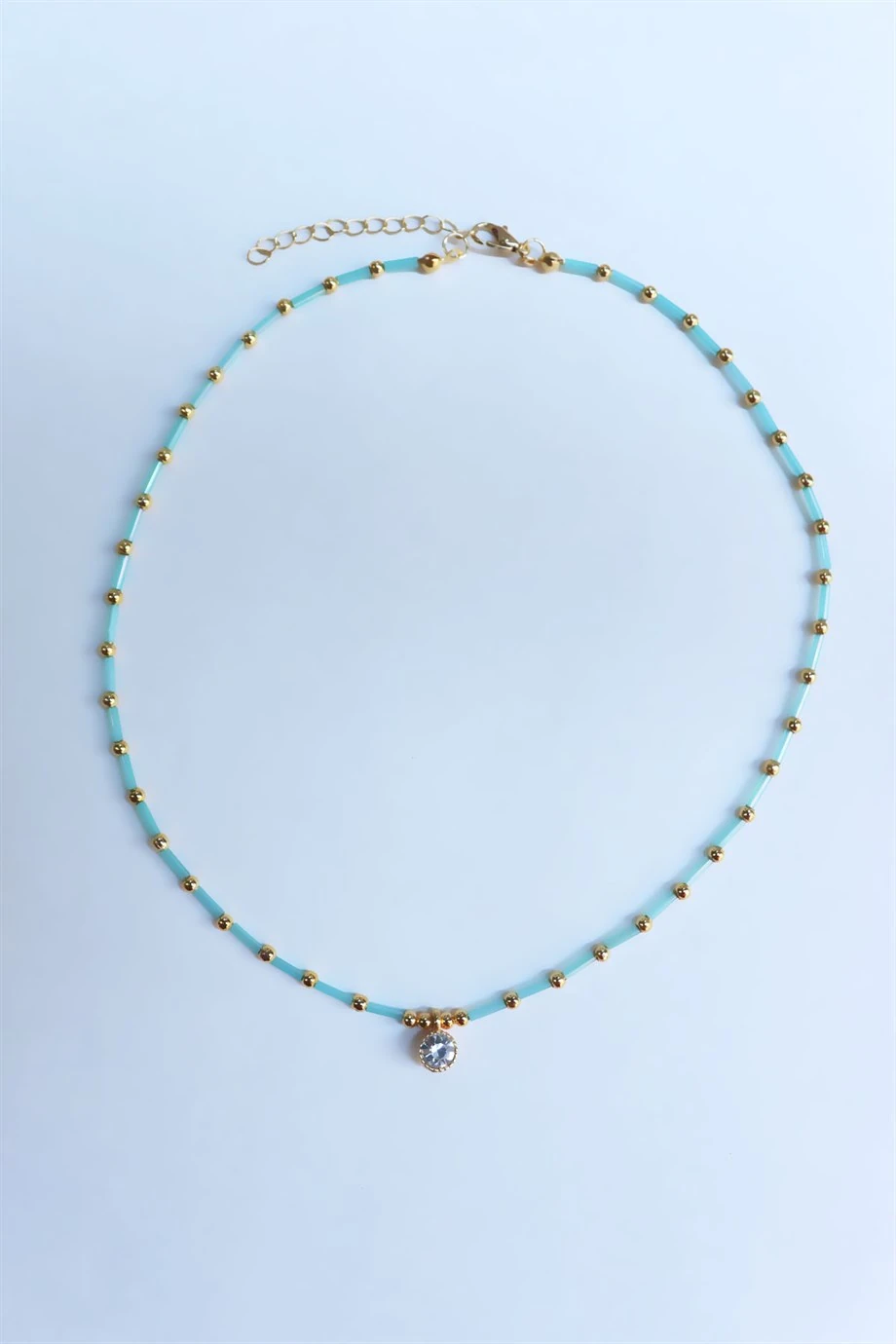 Turkuaz Silindir Boncuk Kolye