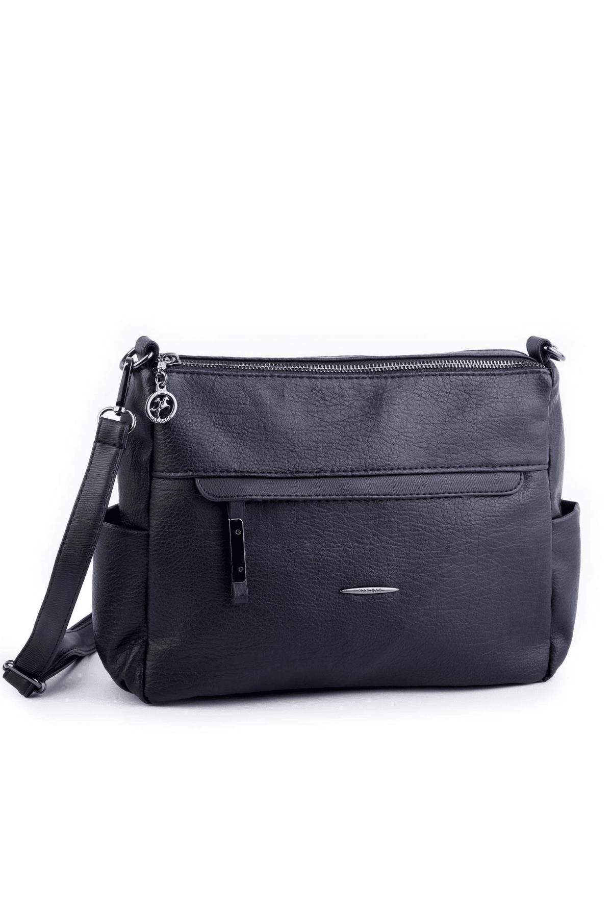 Nas Bag Çok Gözlü Yumuşak ve Hafif Yapılı Çift Askılı Omuz ve Çapraz Çanta - Siyah Lizbon (30x24 cm)