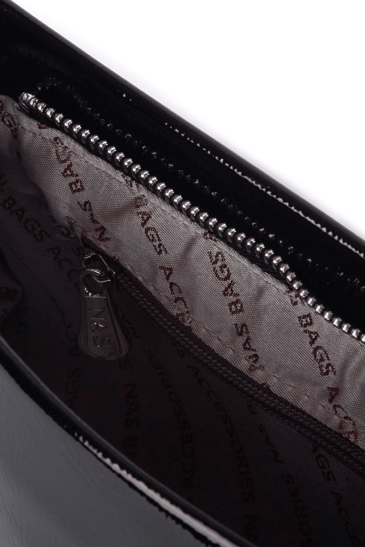 Nas Bag Kadın Basic Baget Omuz ve Çapraz Çanta - Siyah Rugan (27x12 cm)