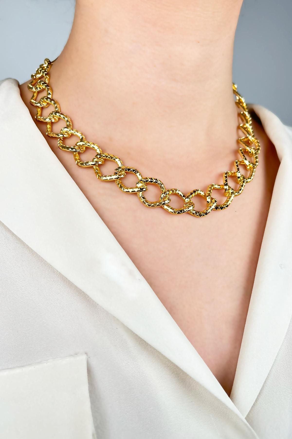 Ezme Model Baklava Zincir Kolye - Gold