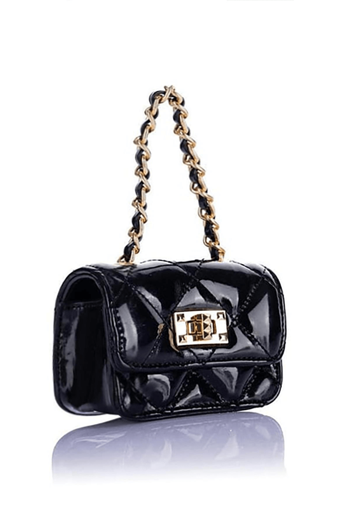 Nas Bag Original Mini Hand and Wallet Bag Quilted with Chain Detail - Black Patent