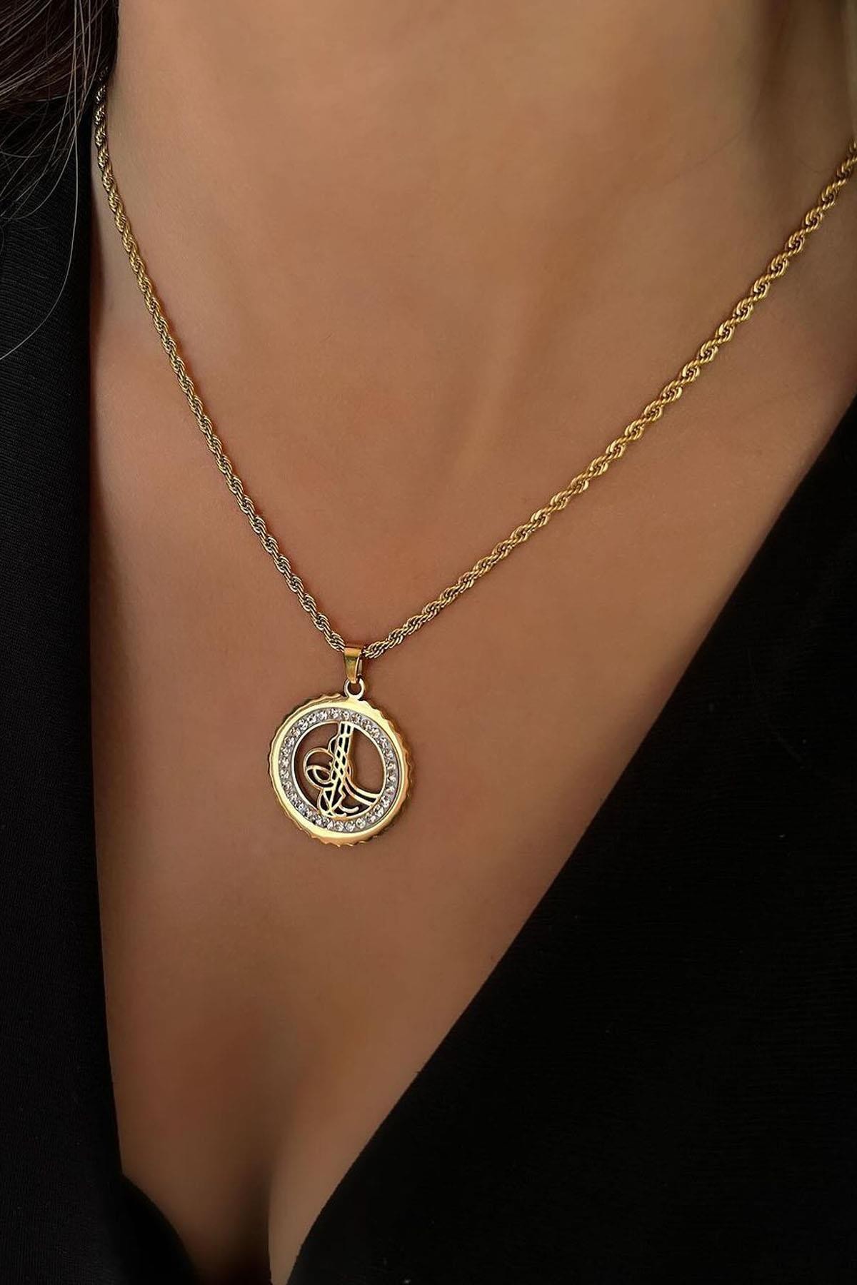 Turalı Çelik Zincir Kolye - Gold Renk