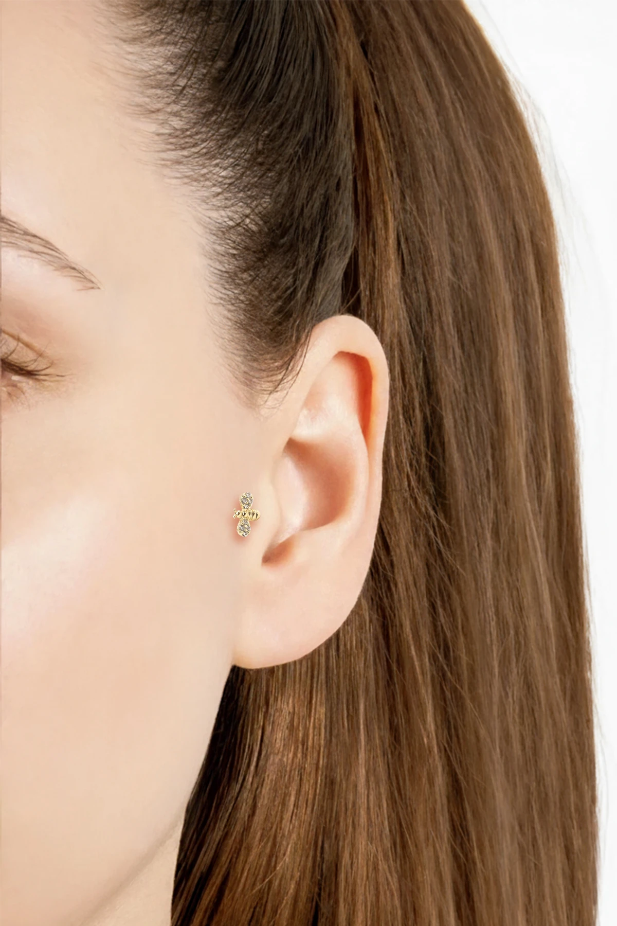 Arı Figürlü Zirkon Taşlı Tragus Piercing – Gold | Hipoalerjenik, Uzun Ömürlü