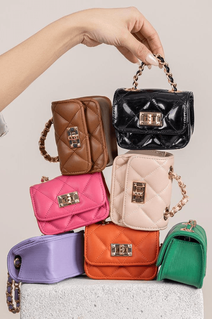 Nas Bag Orjinal Mini El ve Cüzdan Çanta Kapitone Zincir Detaylı - Kahve