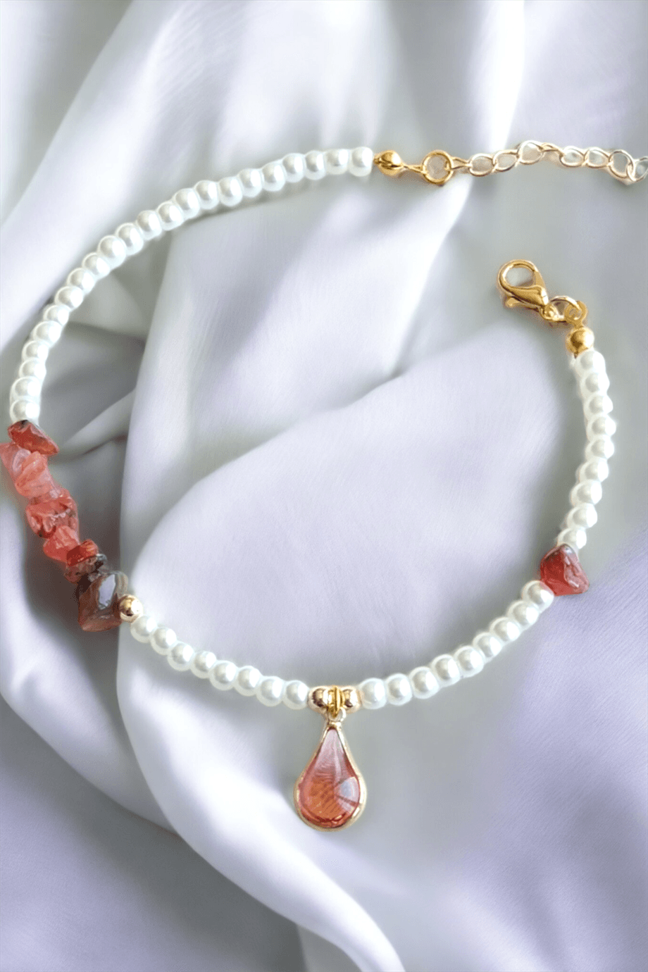 Orange Teardrop Stone Broken Natural Stone Anklet