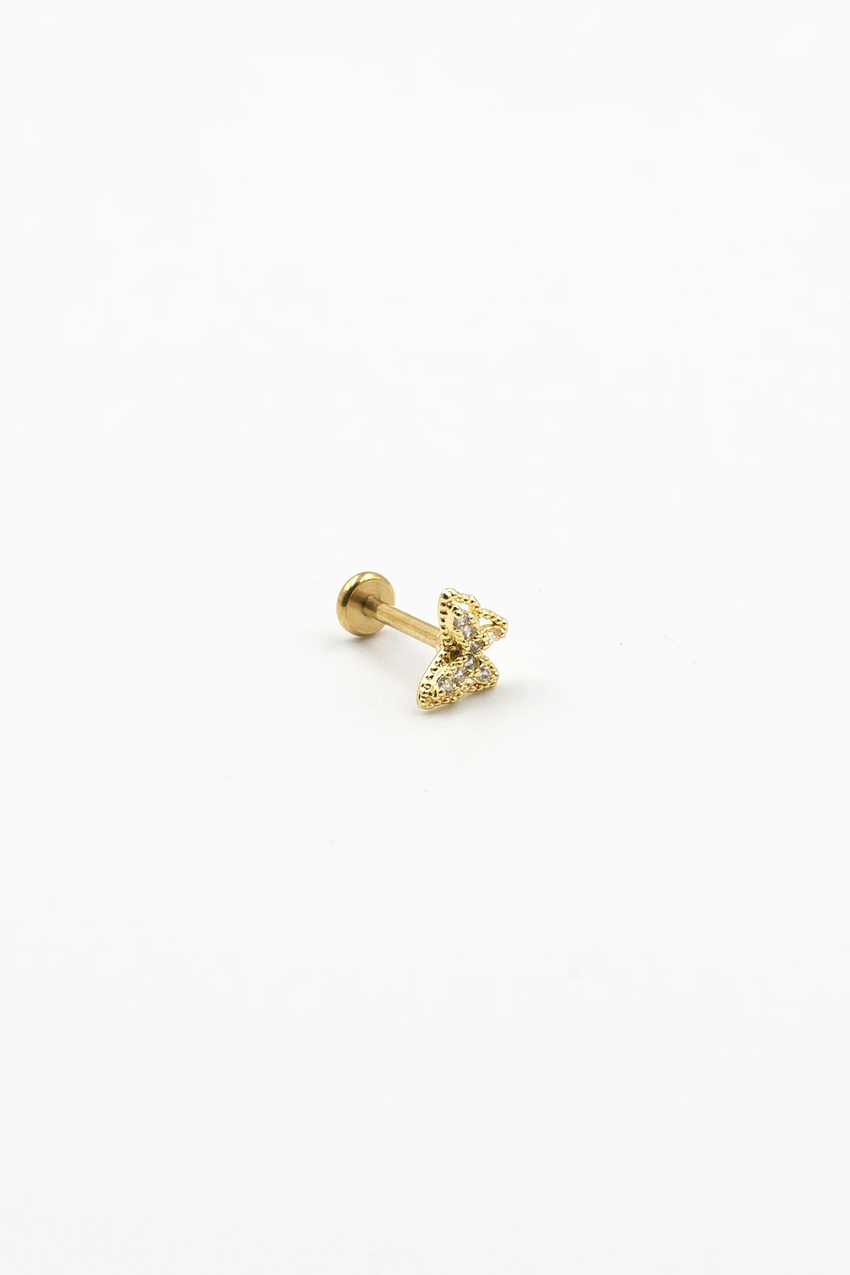 Gold Taşlı Kelebek Tragus Helix Piercing – Anti Alerjik, Kararma Yapmaz