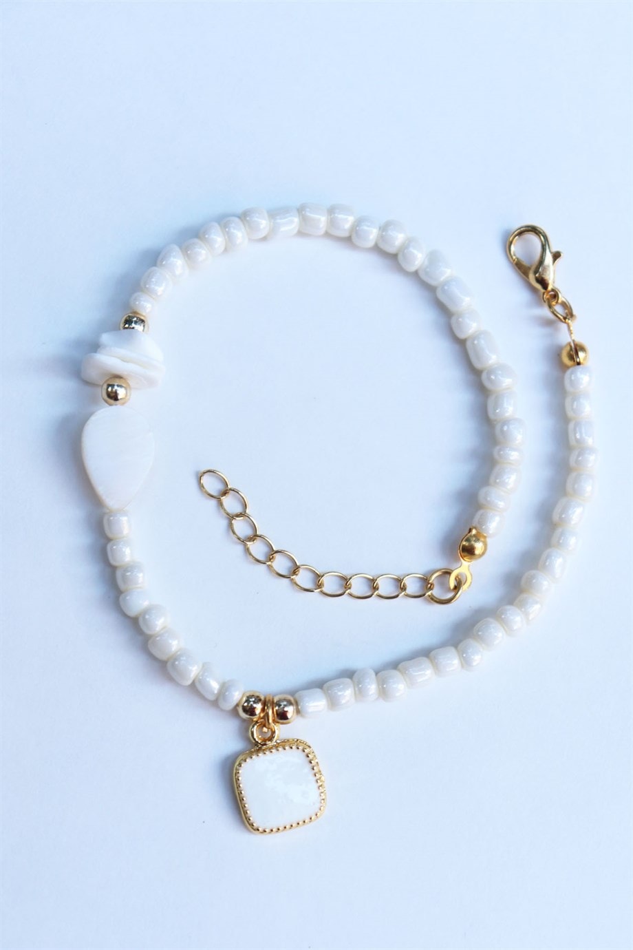 White Bone Stone White Bead Anklet