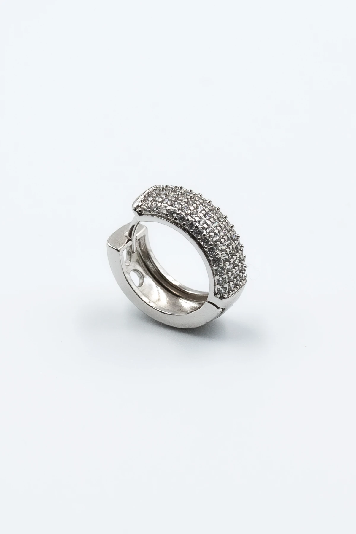 Zirkon Taşlı Xuping Halka Küpe - Gümüş Renk Anti Alerjik Küpe