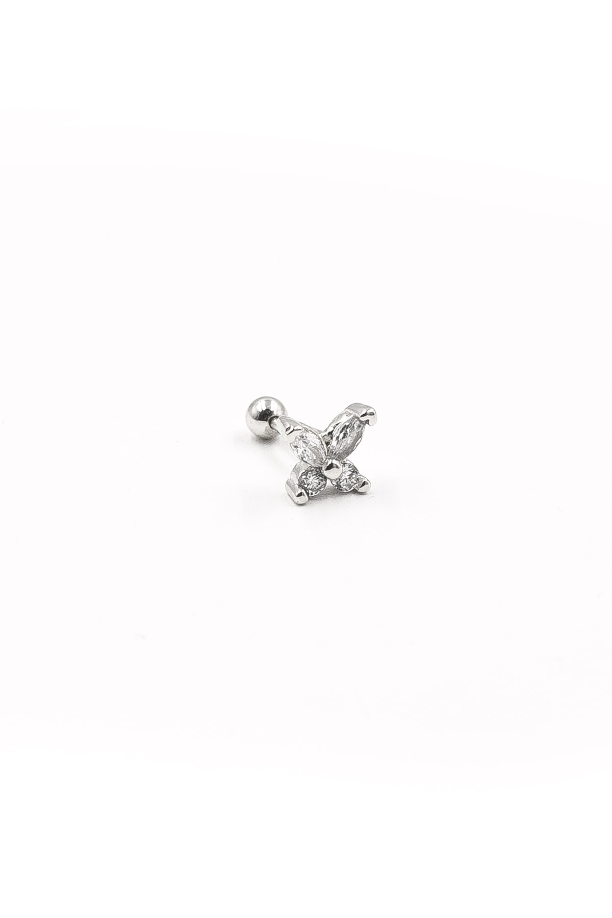 Işıltılı Kelebek Desenli Zirkon Tragus Piercing – Gümüş | Anti Alerjik, Rengi Solmaz