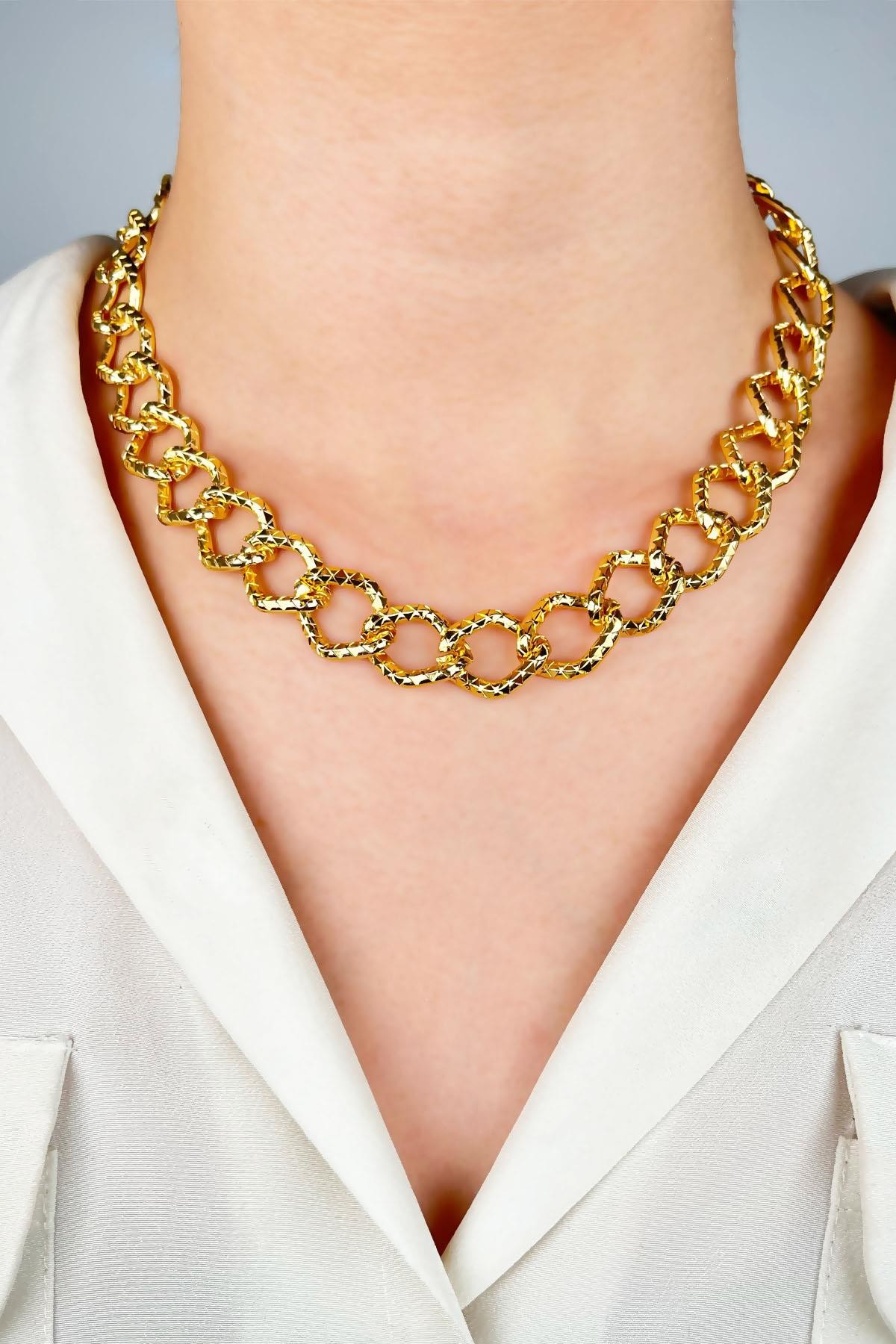 Ezme Model Baklava Zincir Kolye - Gold