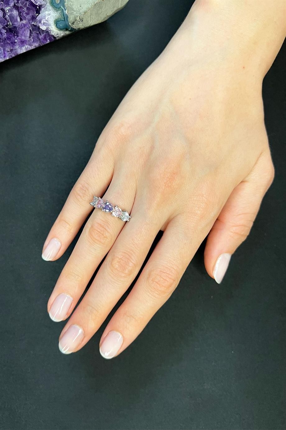 Colorful Heart Silver Color Ring