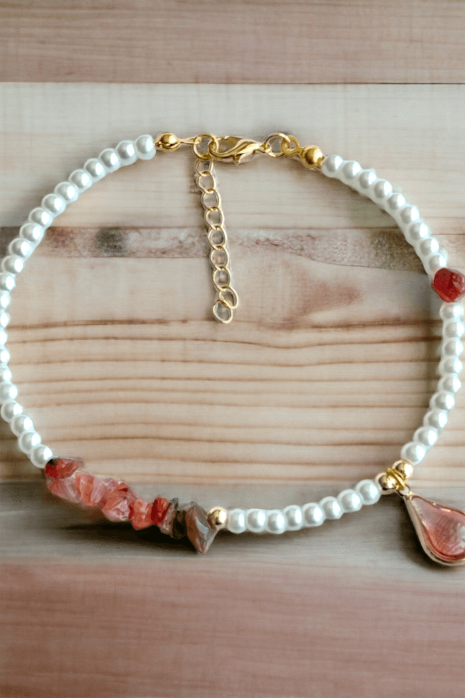 Orange Teardrop Stone Broken Natural Stone Anklet