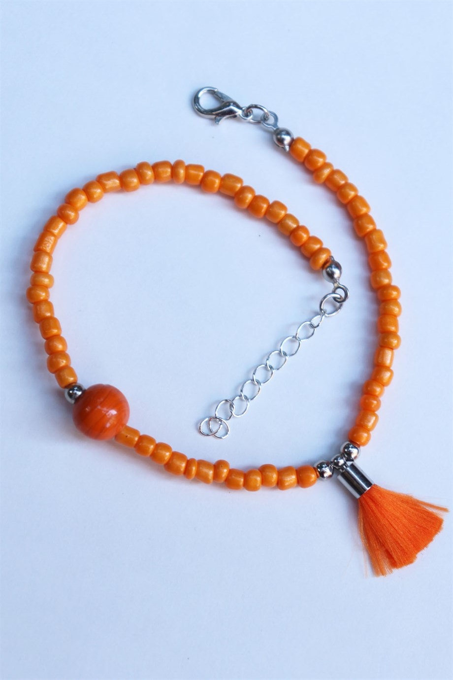 Orange Tassel Detailed Bead Anklet