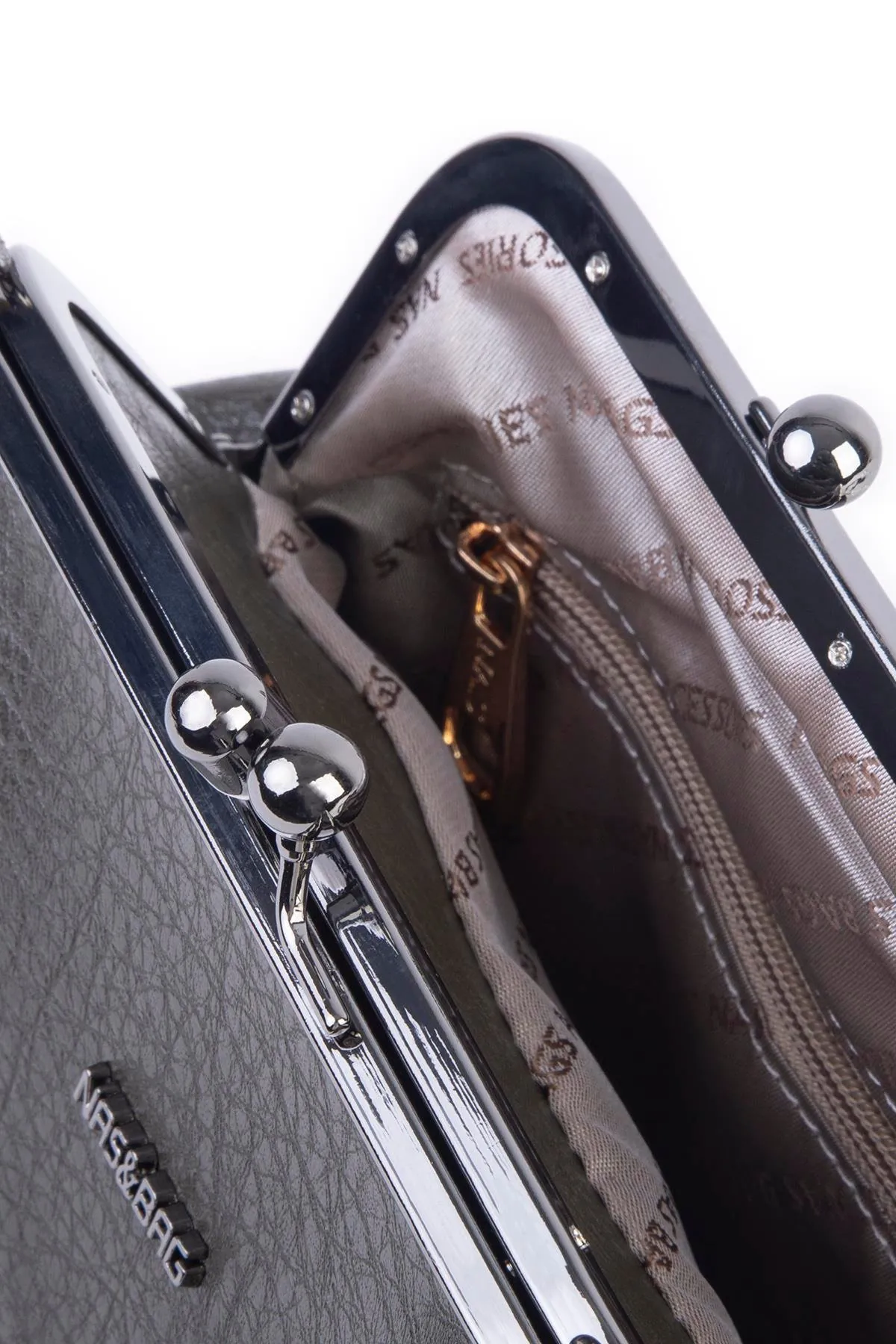 Nas Bag Mini Vintage Burslu Klipsli Kadın Omuz ve Çapraz Çanta Haki Vi