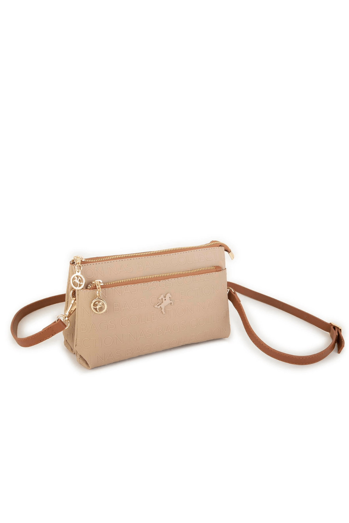 Nas Bag Kadın Çapraz ve Clutch Çanta - Kum Taba Gofraj