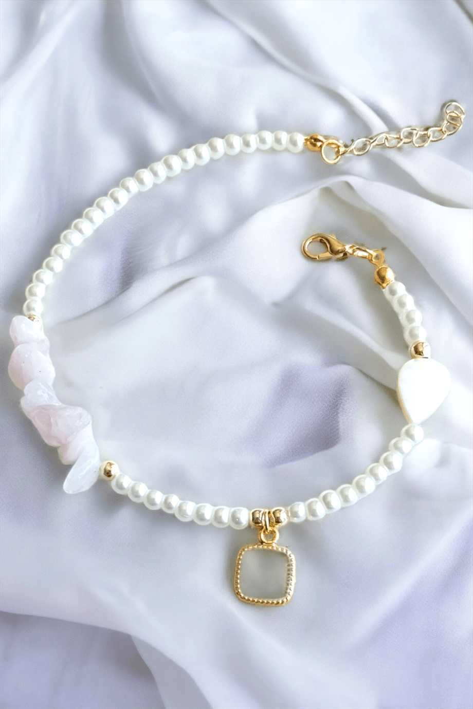 White Stone Detail Natural Broken Stone Anklet