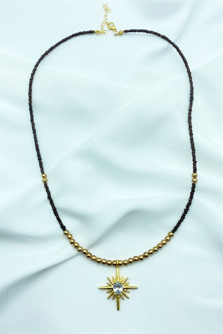 Stone-Detail Brown Bead Necklace