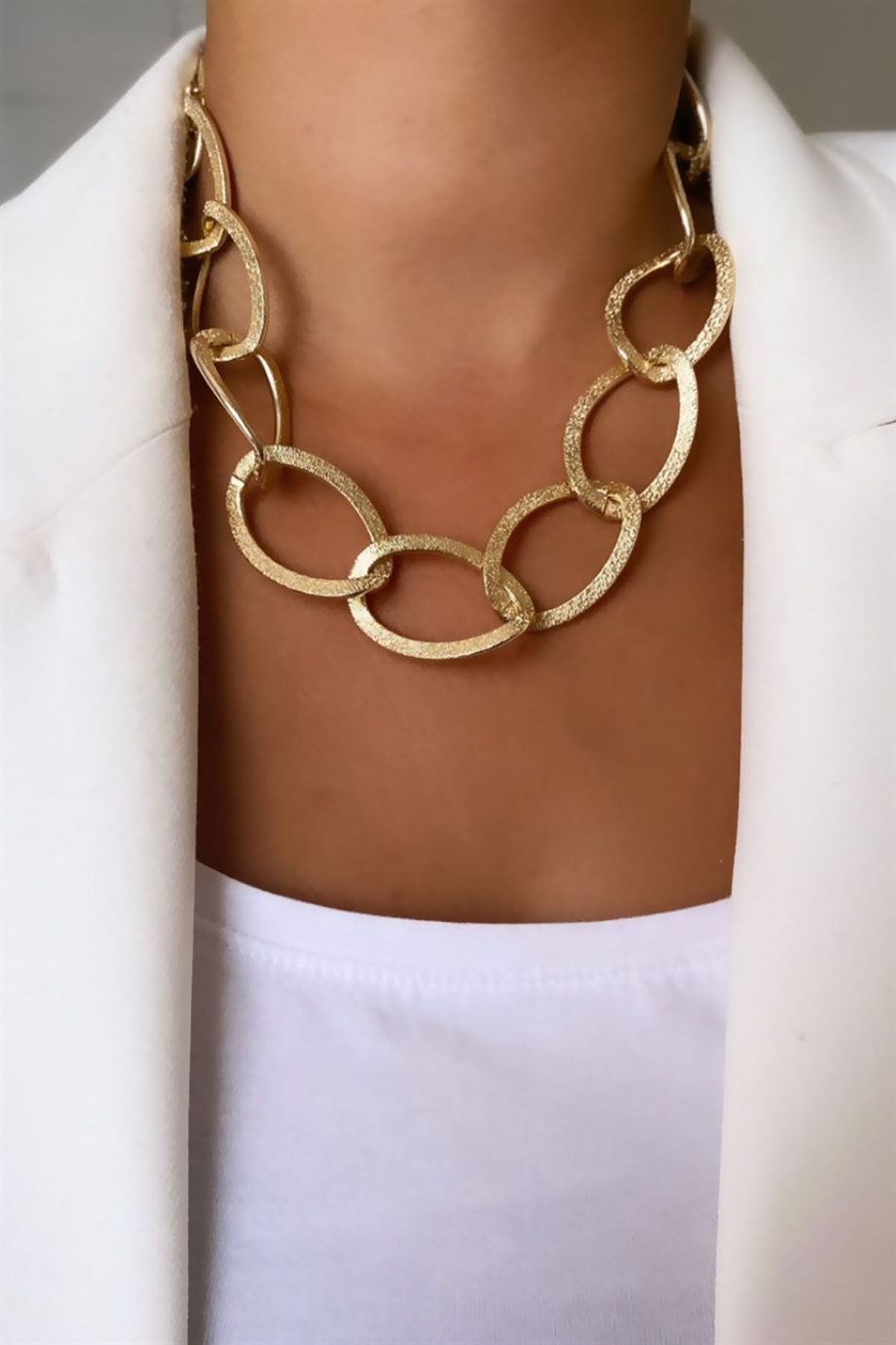 Kalın Halka Model Gold Renk Zincir Kolye