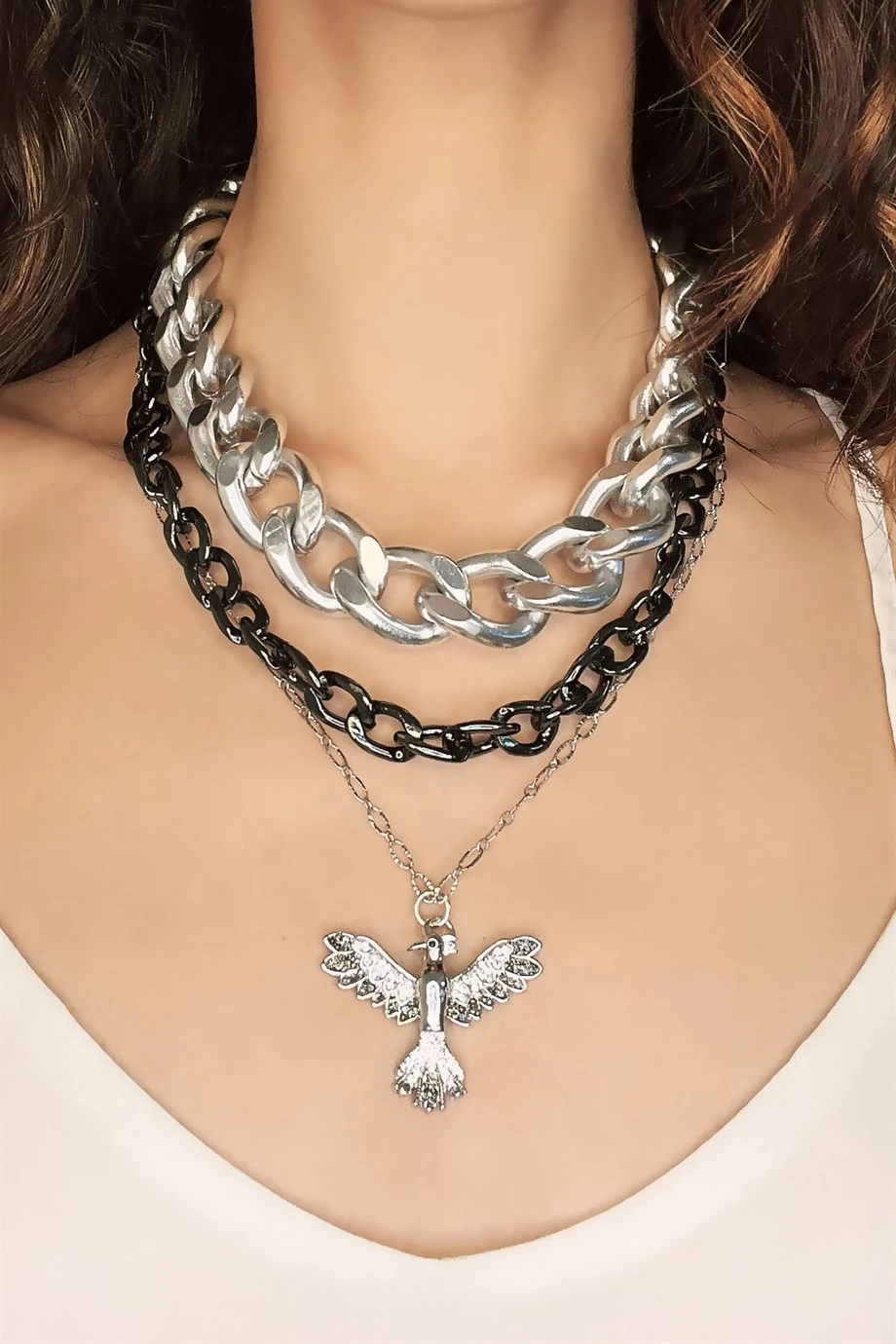 Zirkon Taşlı Çoklu Anka Kolye