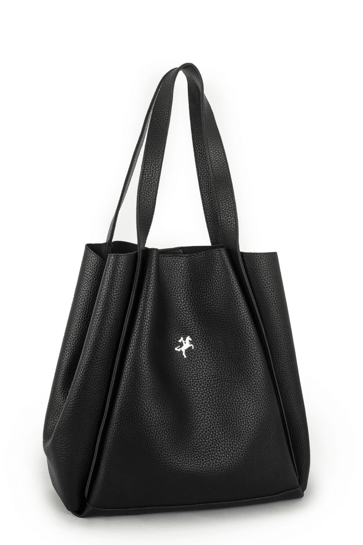 Nas Bag Kadın Büyük Boy Büzmeli Yavrulu Çıtçıtlı Tote Bag Omuz Çantası - Siyah
