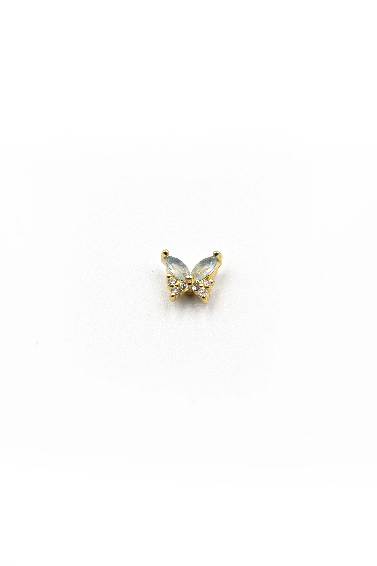 Mavi Kanatlı Kelebek Tragus Piercing – Zirkon Taşlı, Gold, Anti Alerjik