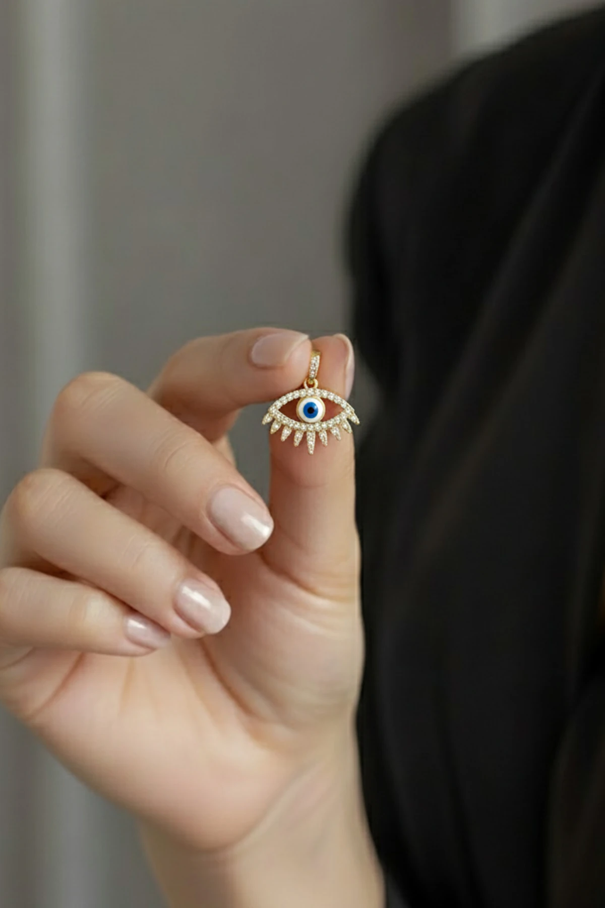 Göz Model Taşlı Kolye Ucu Gold – 14K Renk, Zirkon, Alerji Karşıtı