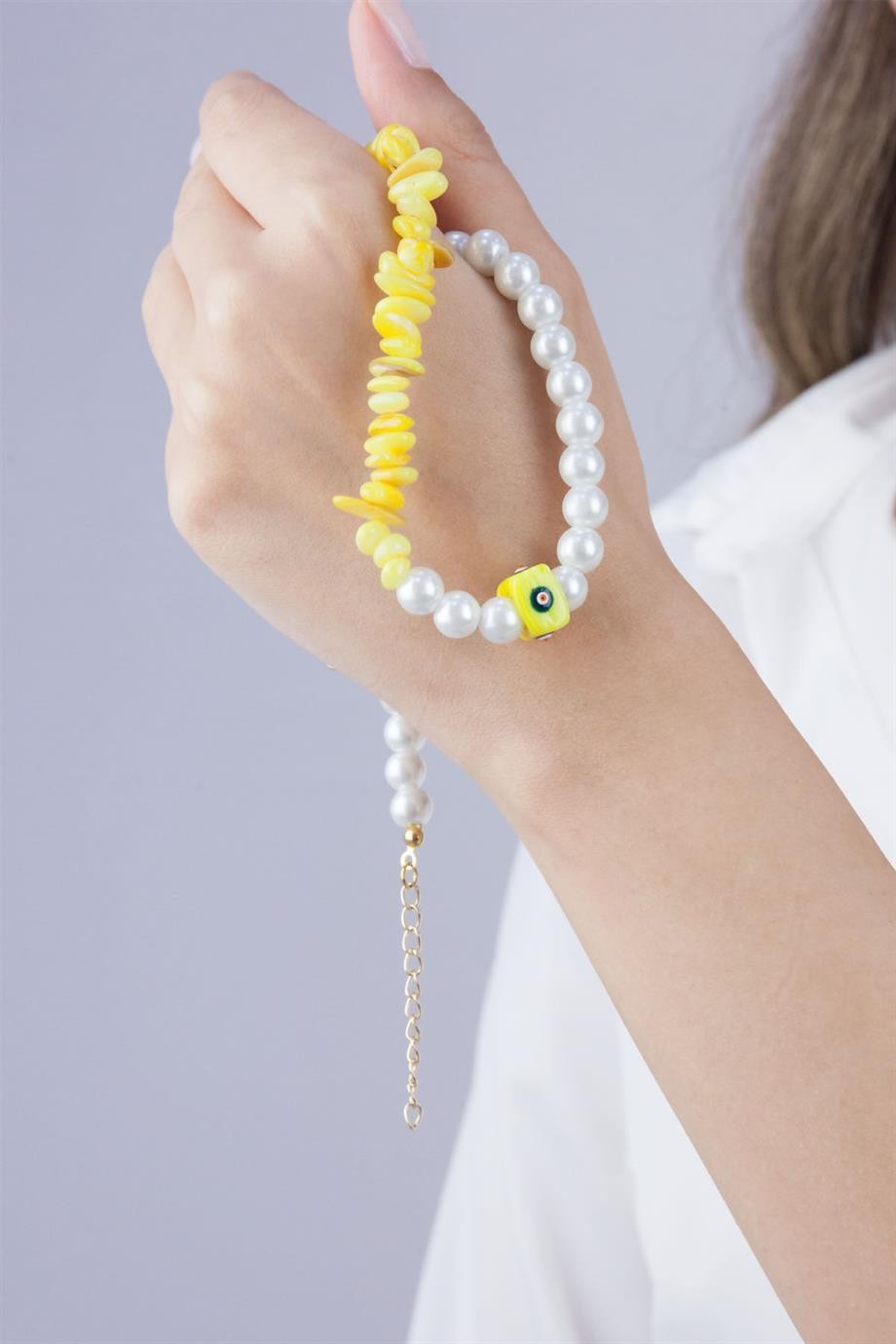 Orange Medal Tipped Natural Stone and Pearl Necklace