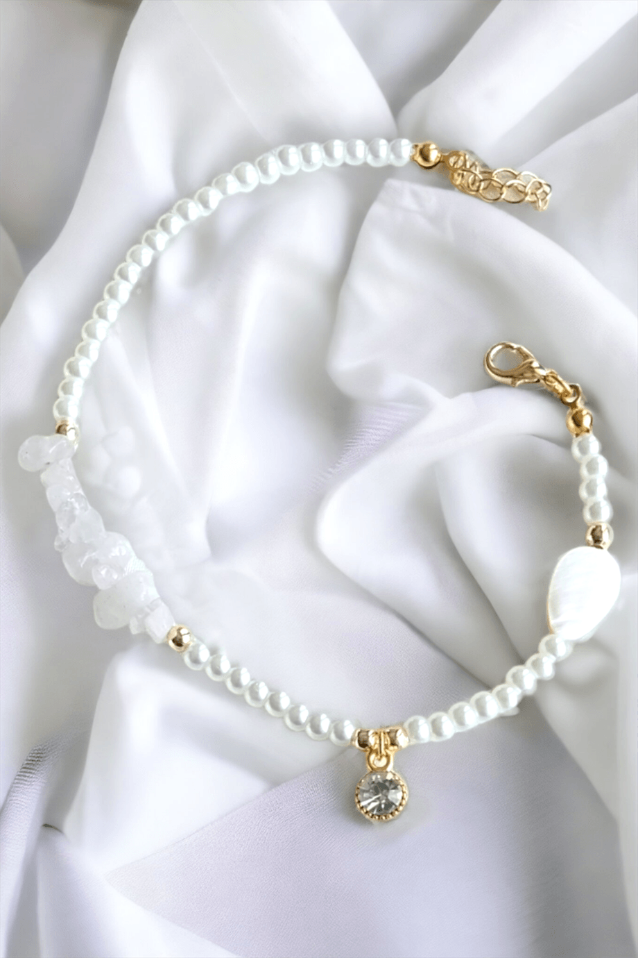 Glass Ended White Natural Broken Stone Anklet
