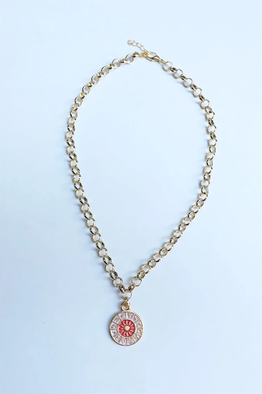 Burç Madalyon Uçlu Turuncu İkili Kolye