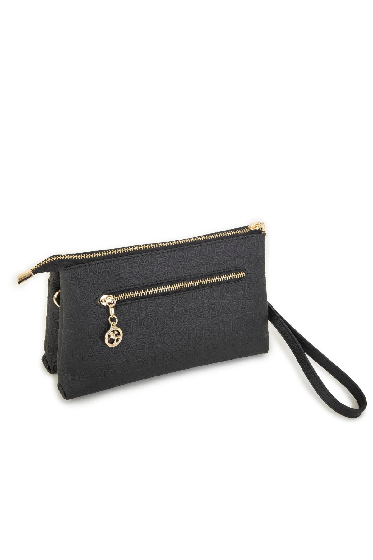 Nas Bag Kadın Çapraz ve Clutch Çanta - Siyah Gofraj