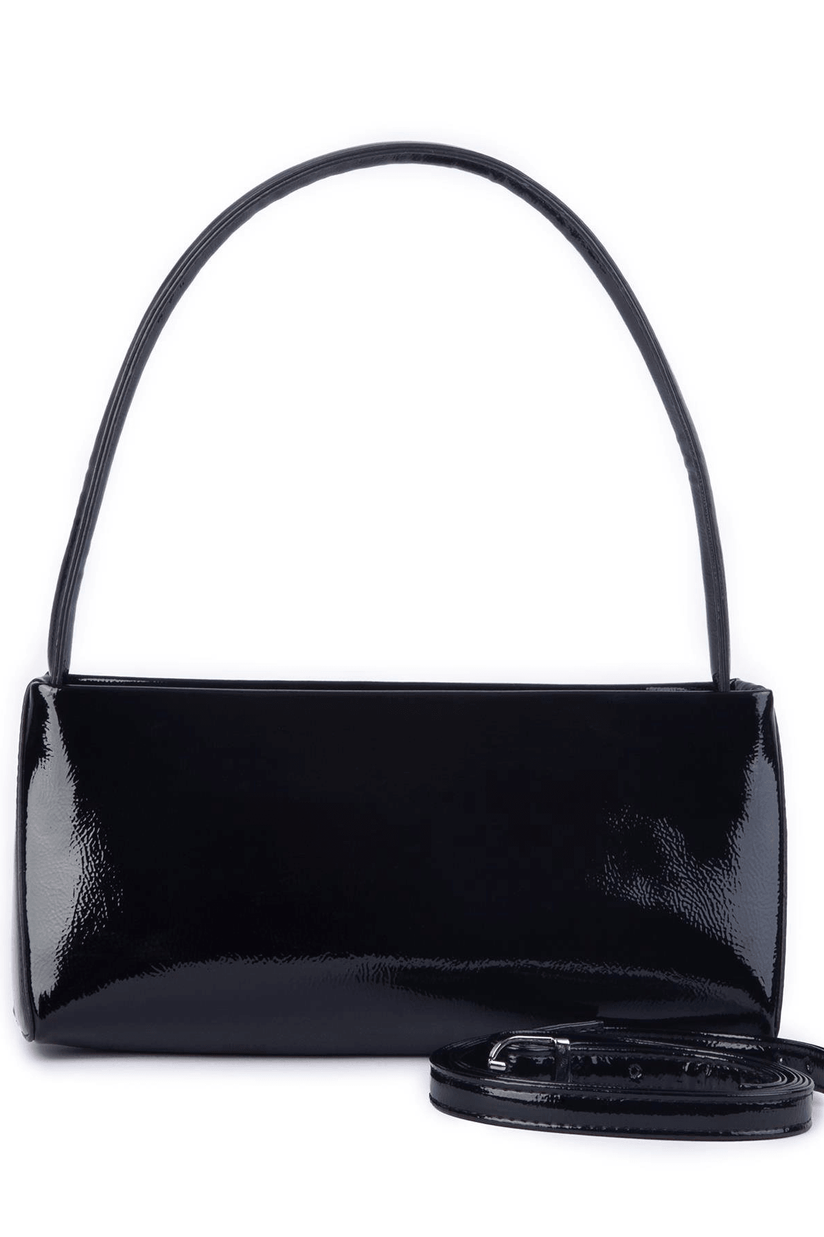 Nas Bag Kadın Basic Baget Omuz ve Çapraz Çanta - Siyah Rugan (27x12 cm)