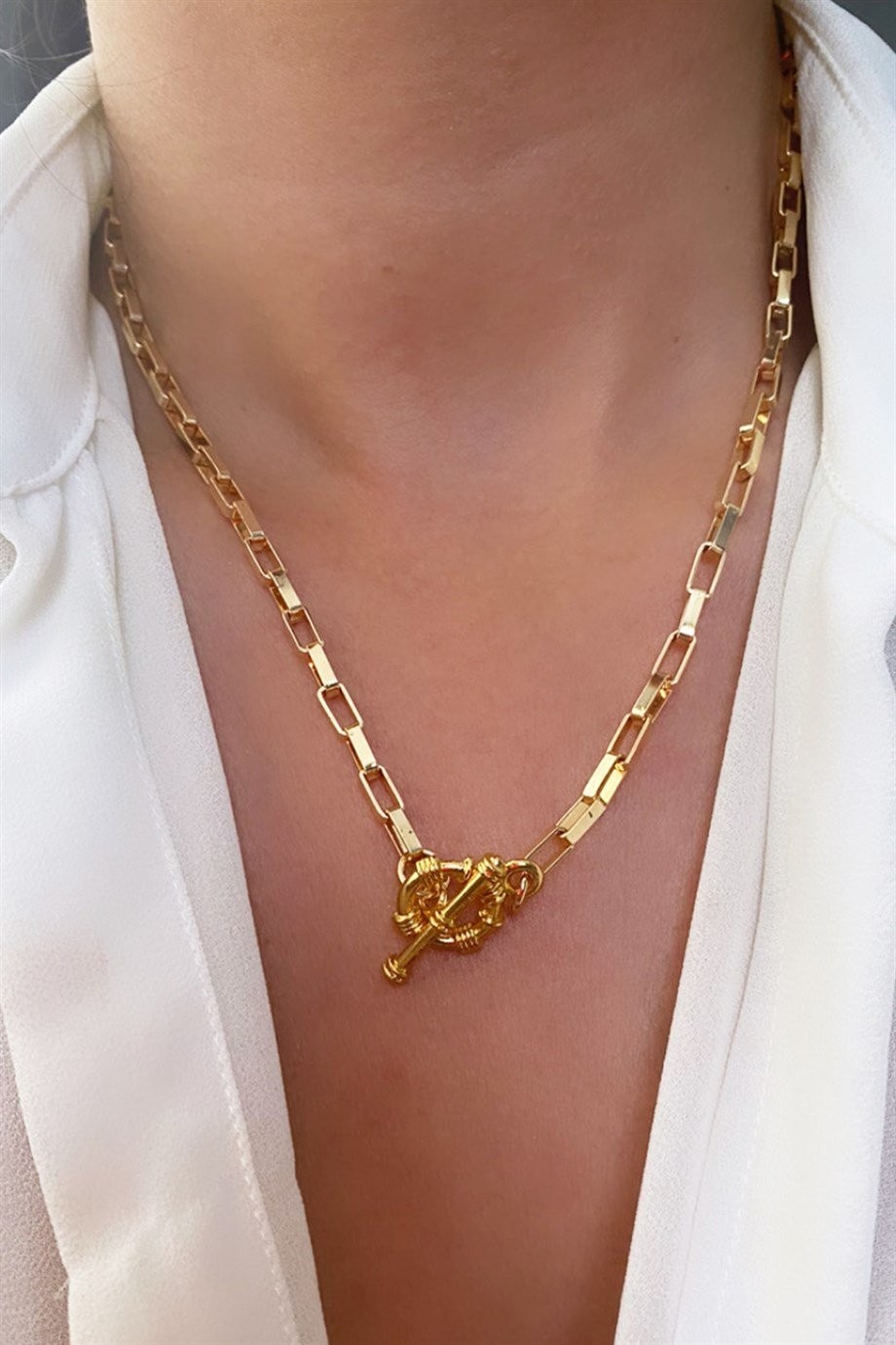 Geometrik Gold Zincir Kolye