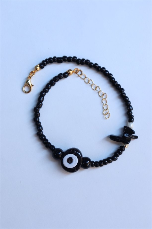 Black Nazar Bead Detail Bead Anklet