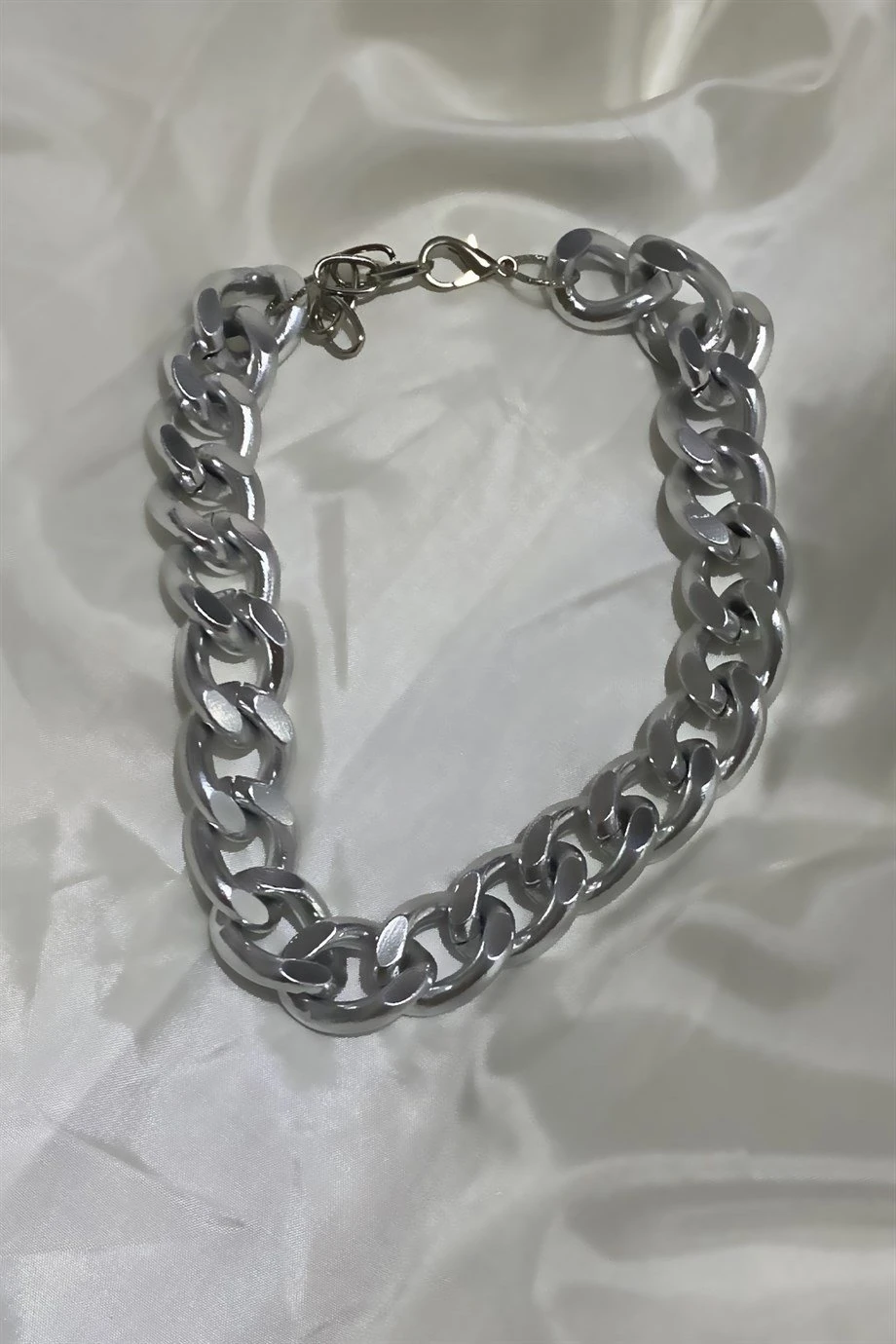 Kalın Gümüş Renk Zincir Kolye