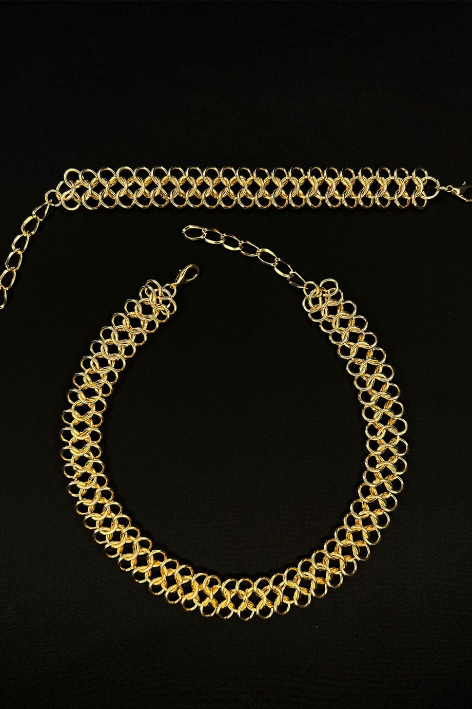 Asimetrik Tasarım Gold Kolye Bileklik Set