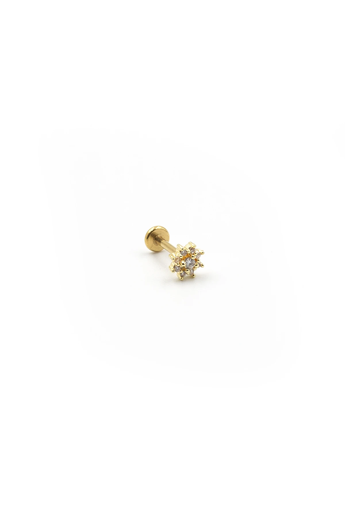 Gold Zirkon Taşlı Çiçek Tragus Helix Piercing - Anti Alerjik, Kararma Yapmaz