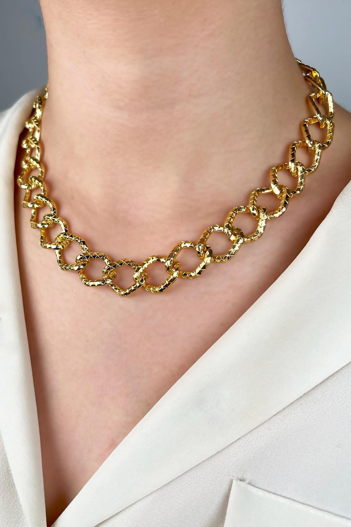 Ezme Model Baklava Zincir Kolye - Gold