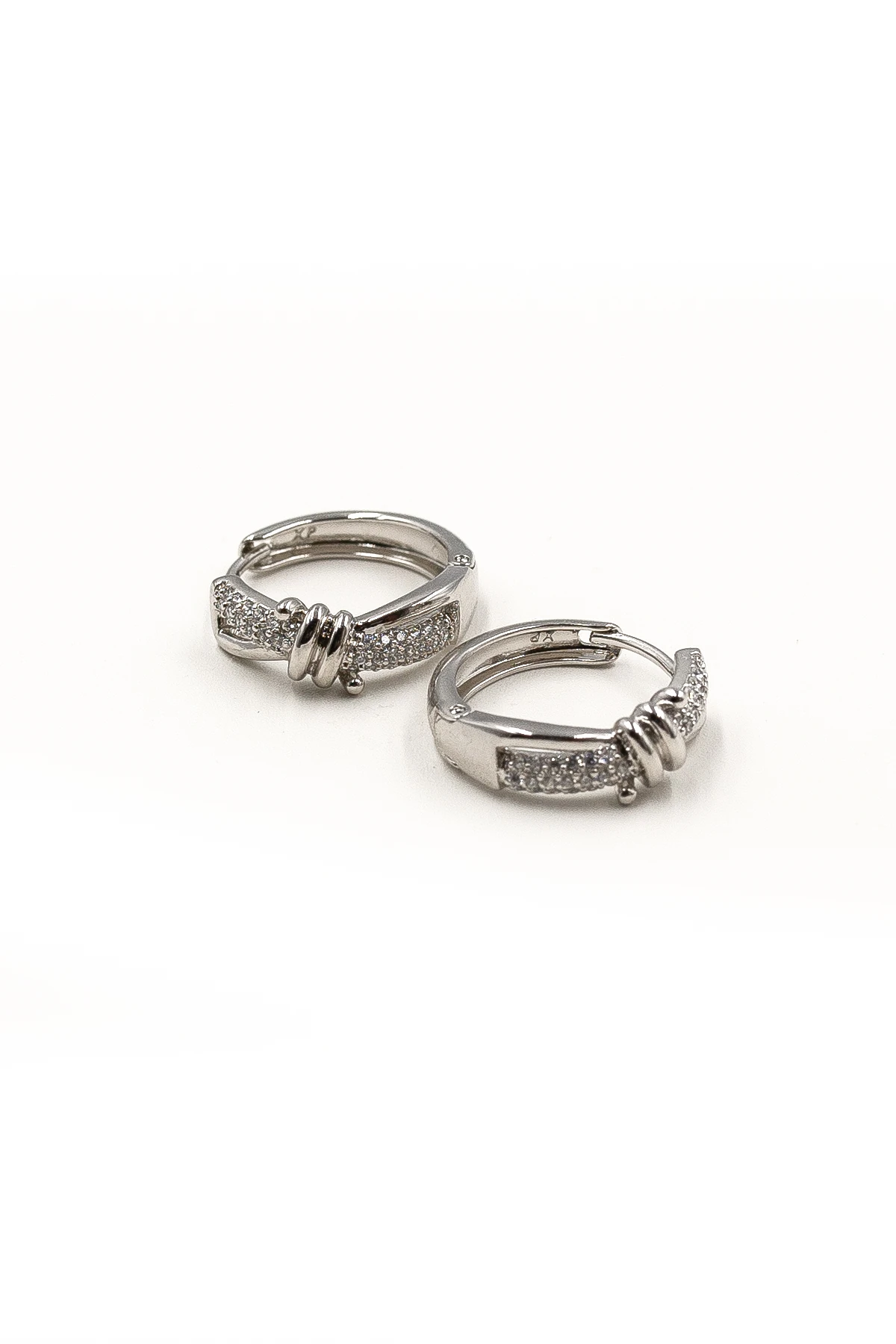 Zirkon Taşlı Xuping Halka Örgü Model Küpe - Gümüş