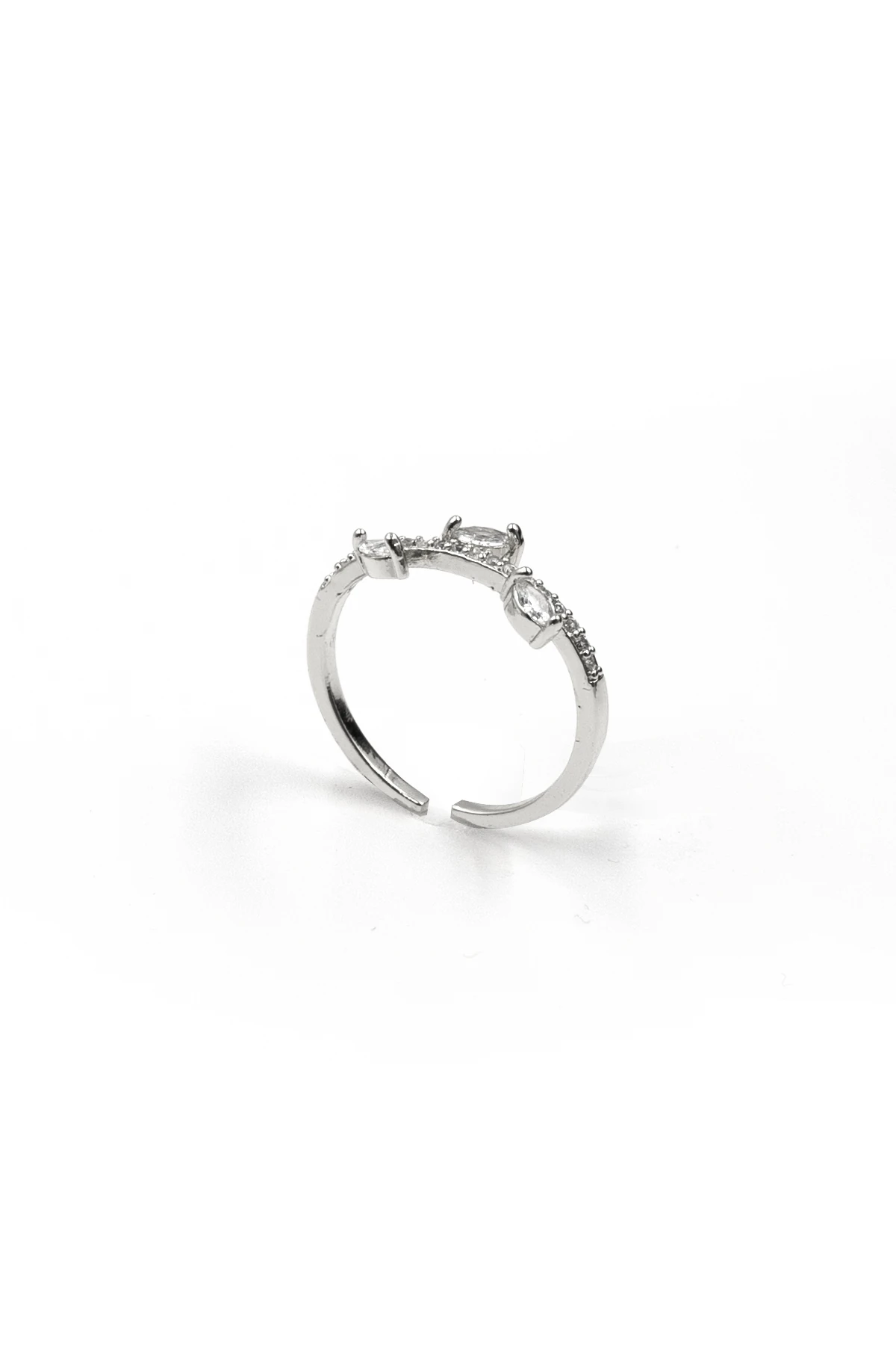 Zirkon Taşlı Yaprak Model Yüzük - Gümüş | Ayarlanabilir, Şık Tasarım