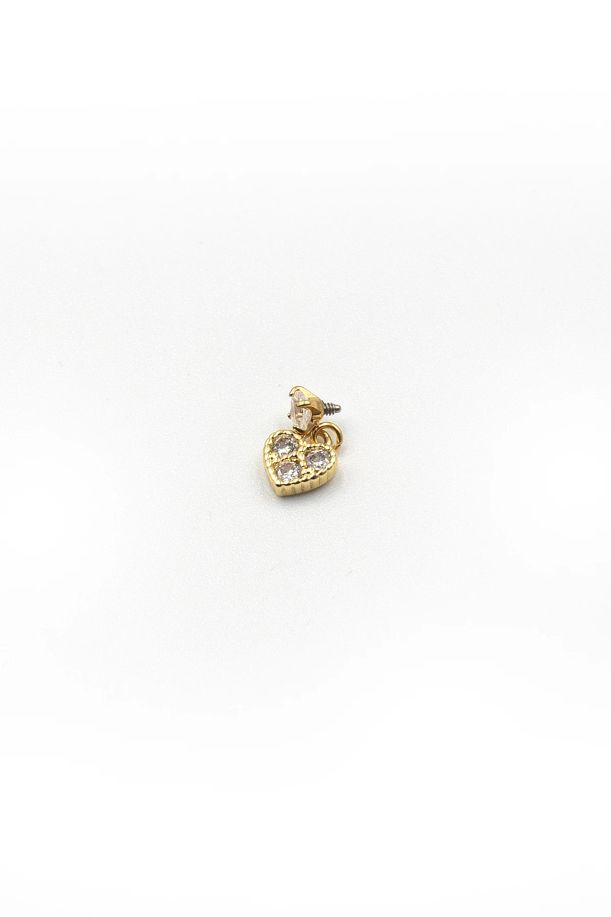 Kalp Sallantılı Tek Taş Tragus & Helix Piercing – Gold, Anti Alerjik, Kararma Yapmaz