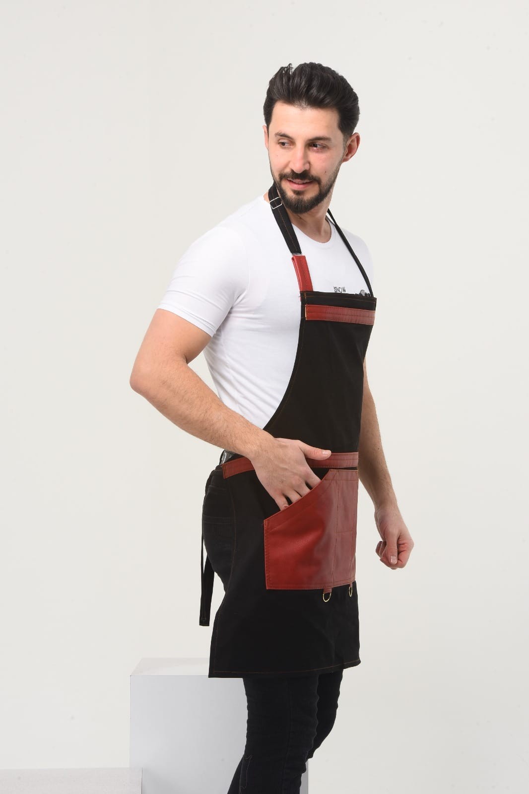 Deri Detaylı Barista Önlük